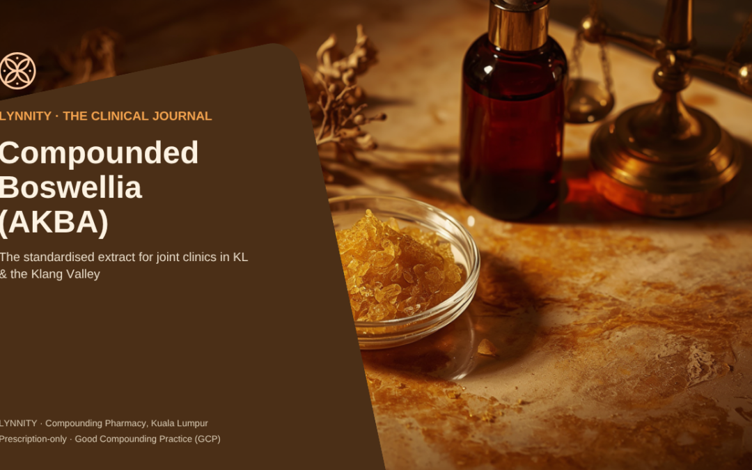 Compounded standardised boswellia AKBA extract, frankincense resin and brass balance, Lynnity Kuala Lumpur