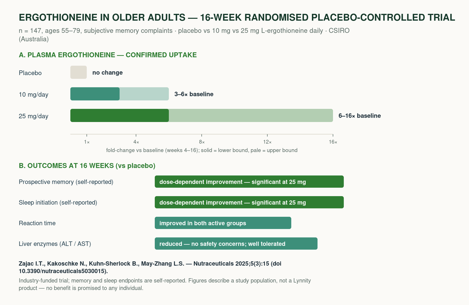 Ergothioneine 16-week randomised controlled trial results, Zajac et al. Nutraceuticals 2025