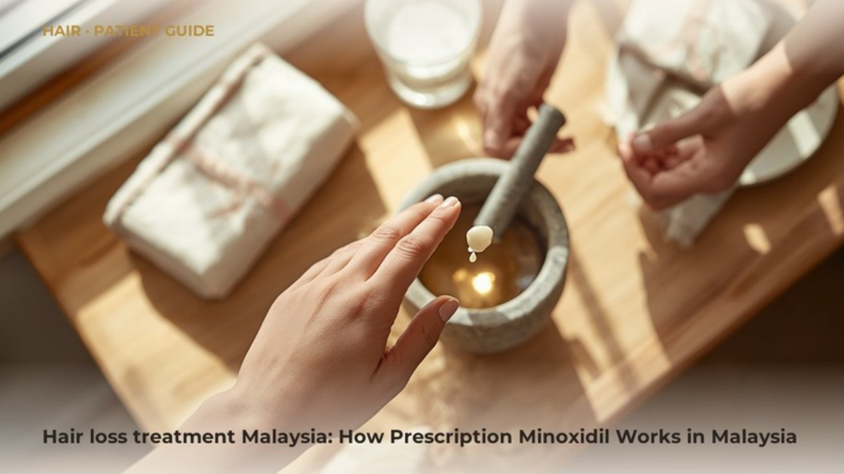 A sunlit kitchen counter with a small ceramic bowl, illustrating a patient guide on prescription minoxidil for androgenetic alopecia